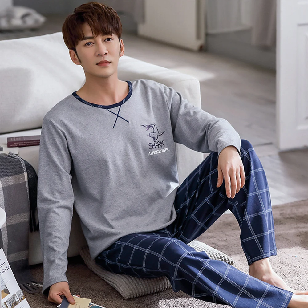 100% пижамные комплекты из хлопка Для мужчин Сезон весна лето Повседневная одежда