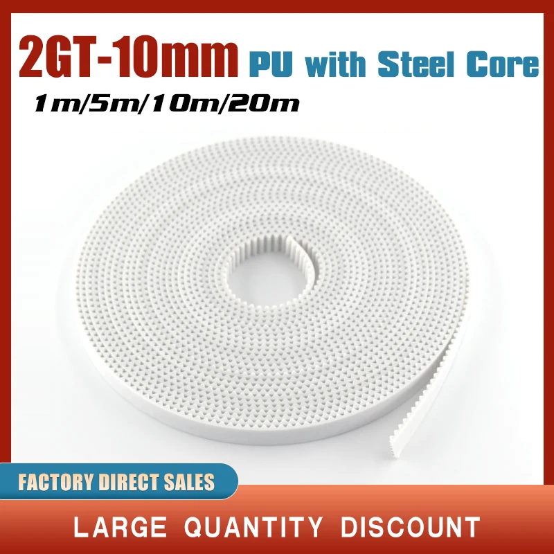 2GT Timing Belt PU with Steel Core GT2-10mm White Color 10mm Width 5M/10M/20M/50M Pack gt2 Timing Belt