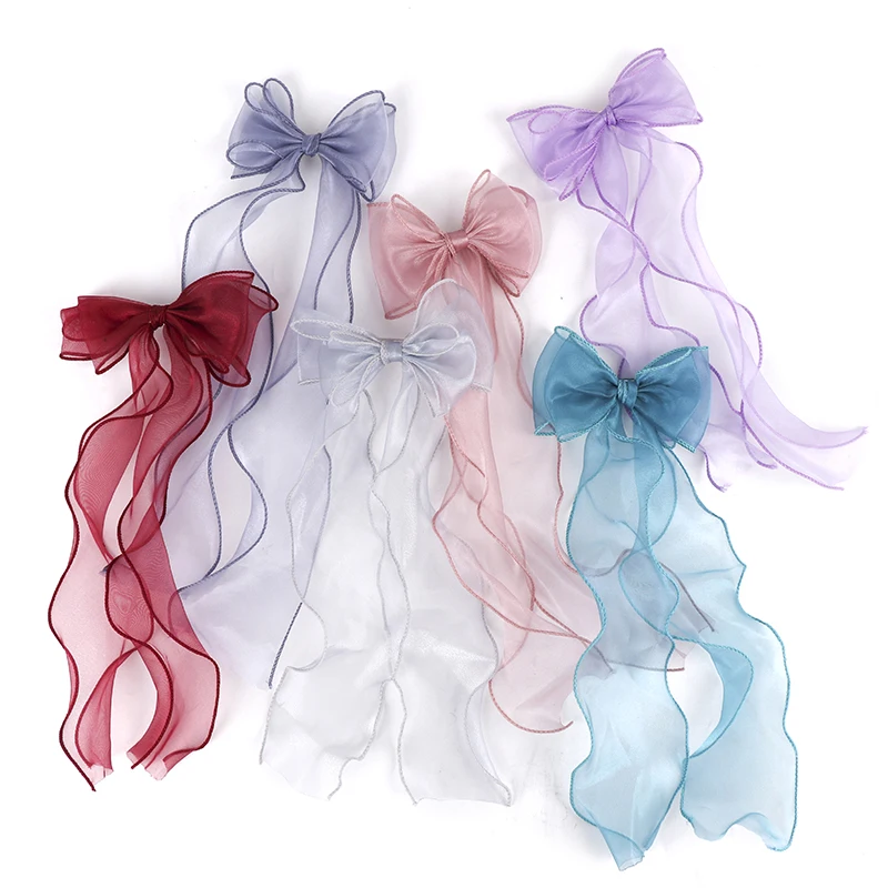 Girls Cute Colors Ribbon Lace Bow Ornament Hair Clips Lovely Sweet Barrettes Hairpins Kids Hair Accessories