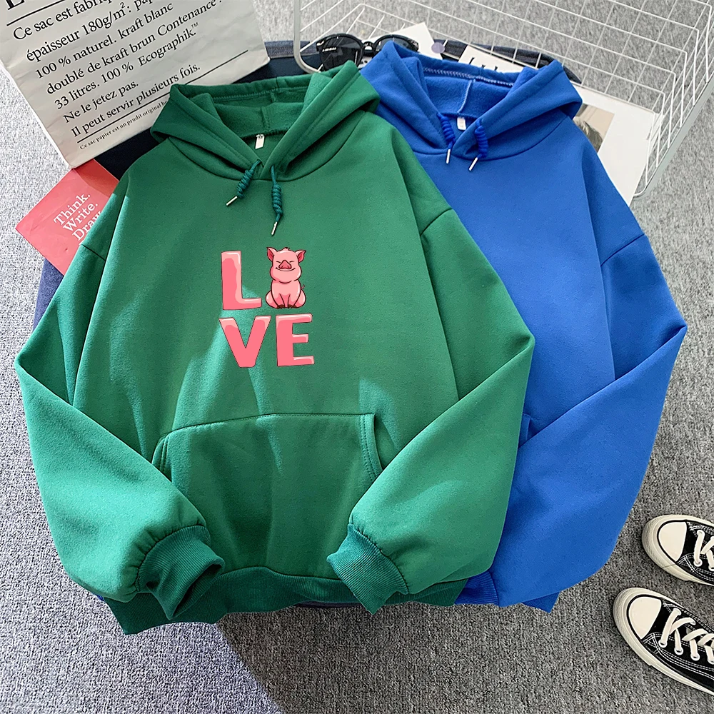 Letter Print Hoodies Cute Pig Graphic Oversized Harajuku Sweatshirt Long Sleeve Womens Hoodie Tops Casual Sweetshirt for Girls