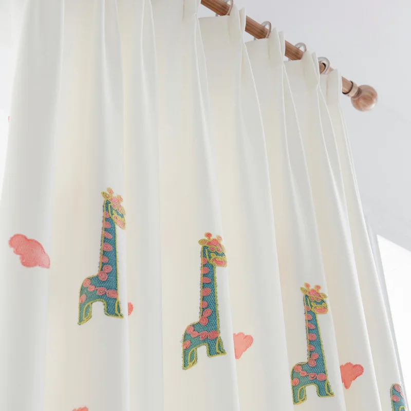 

Korean Modern Children's Changjin Deer Cartoon Embroidery Thick Velvet Cotton and Linen Curtains for Living Dining Room Bedroom