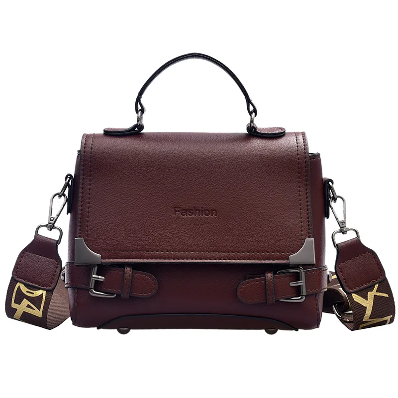 

Women Small Handbags Solid Color High Quality PU Leather Ladies Shoulder Bag Vintage Wide Strap Female Messenger Bag Girl Wallet