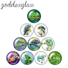 Зеленая ящерица с милыми животными, рисунок, 10 шт., 12 мм18 мм20 мм25 мм, круглые стеклянные фото Кабошоны, демонстрация плоской задней части, фурнитура ZB0948