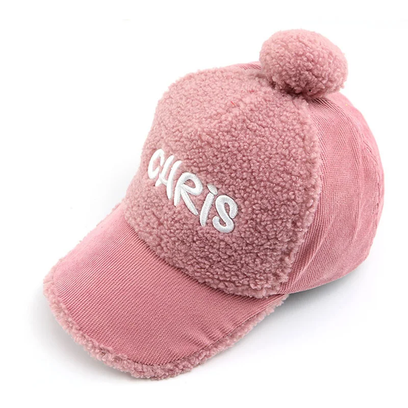 pink CHIRS Детский шерстяной помпон, бейсбольная кепка со смайликом и буквенным принтом, шерстяная шапка, Осенняя детская теплая зимняя шапка s, детские зимние шапки 3-8 лет - Цвет: pink CHIRS
