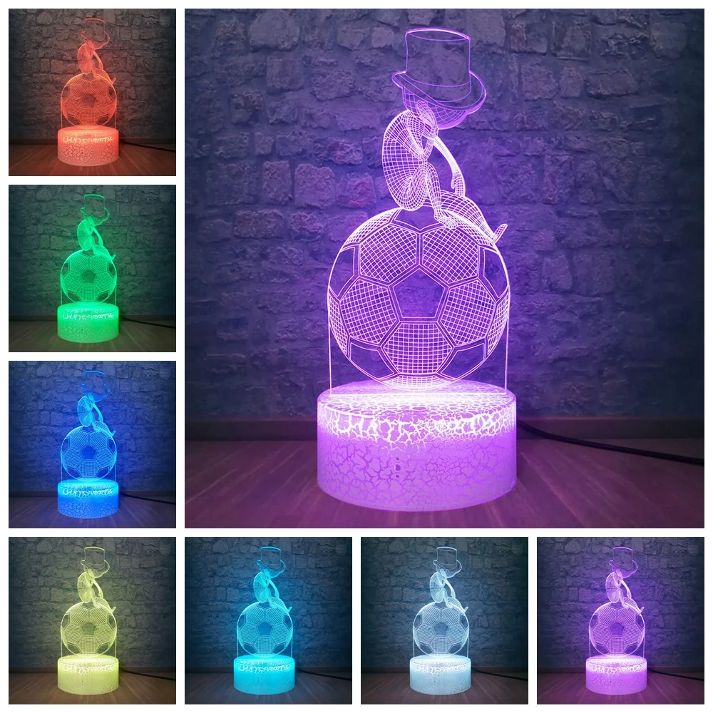 Детская 3d лампа для футбола цветной сенсорный светодиодный Ночной светильник