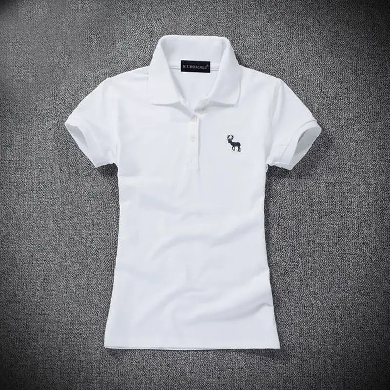 Женская хлопковая рубашка поло с коротким рукавом вышивкой и