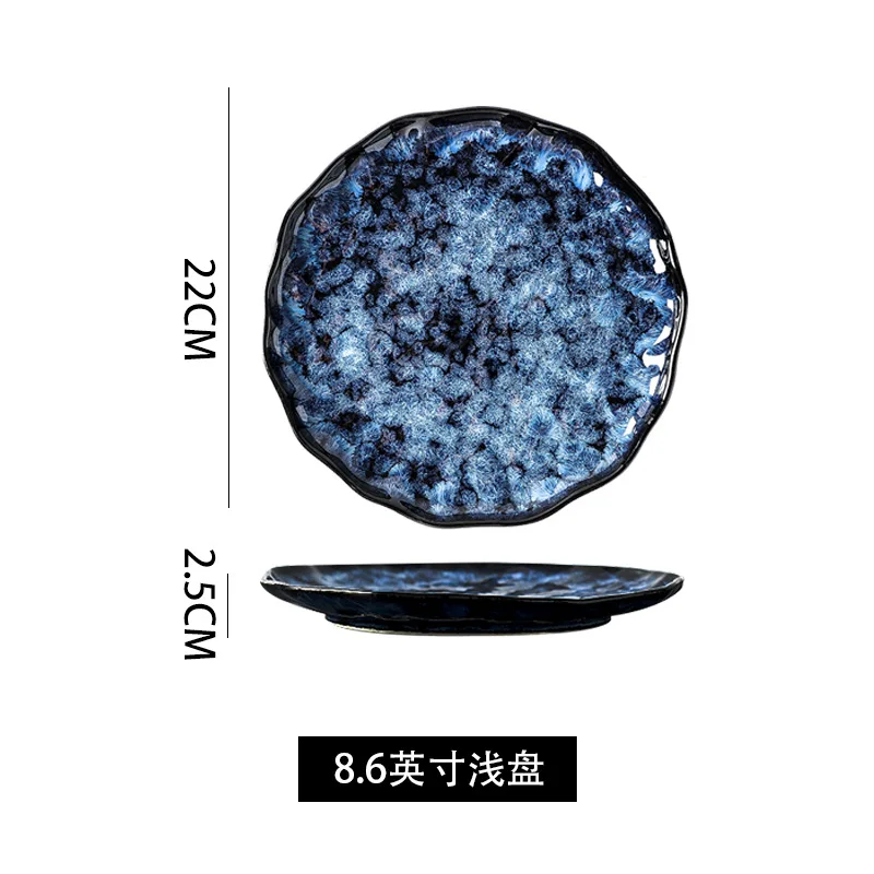 

Ceramic Dinner Plates And Bowls Blue Dishes Creative Japanese Retro Kiln Changed Tableware Dinnerware Set Plate Platos De Cena