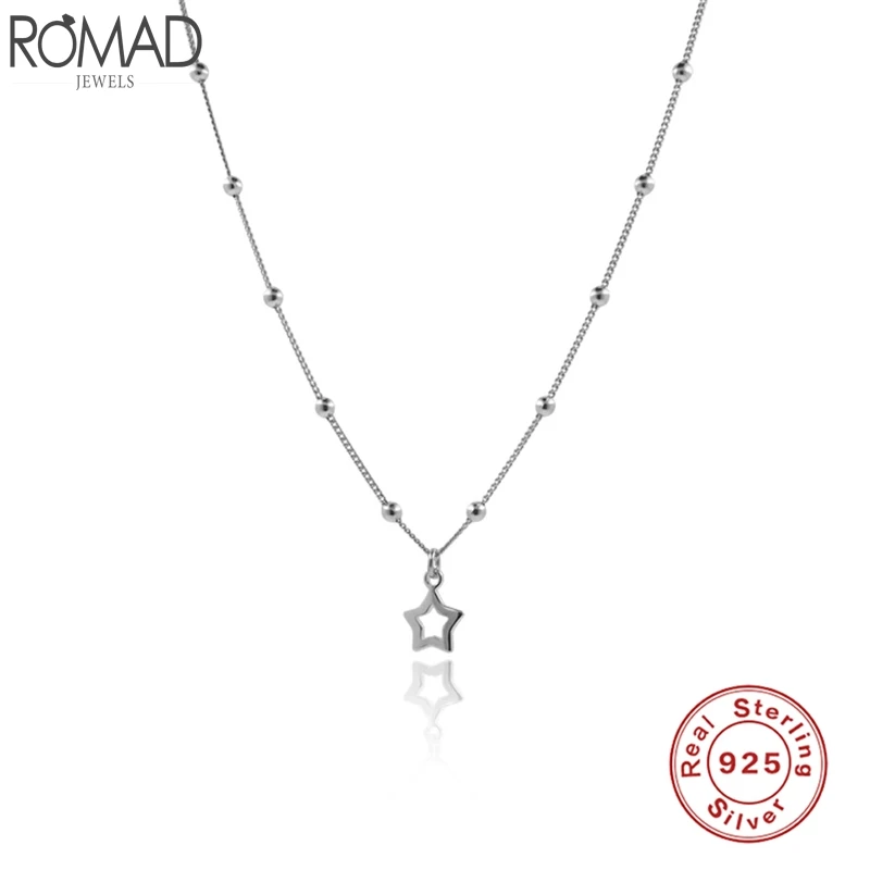 

Romad 925 Sterling Silver Pendant Necklaces Heart Star Tiny Beads Clavicle Choker Necklaces For Women Fine Jewelry collares W4