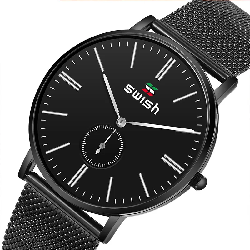 SWISH 2020 новые черные повседневные Модные кварцевые часы с сетчатым ремешком