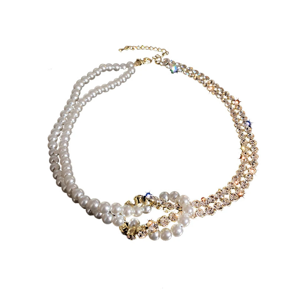 

Ins style simple personality necklace diamond pearl stitching short necklace temperament ladies necklace