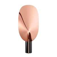 nordic black metal cylindrical base with rose gold leave shade led aluminum fan table lamp for bedroom bedside