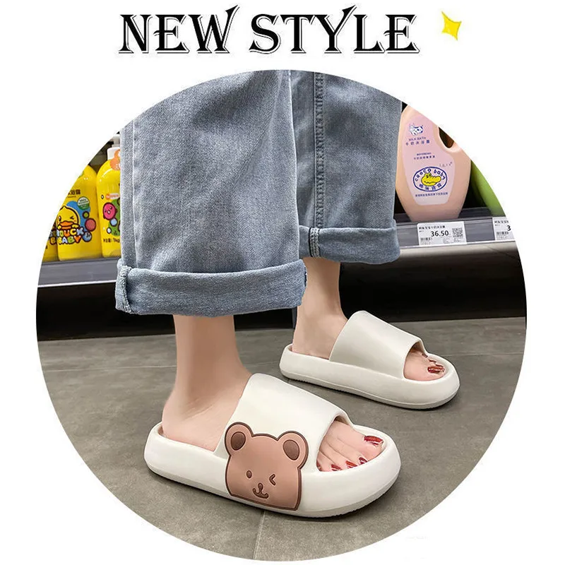 Summer slippers sandals women men's indoor slippers non-slip soft household couple cartoon flip flops bear beach sandals shoes