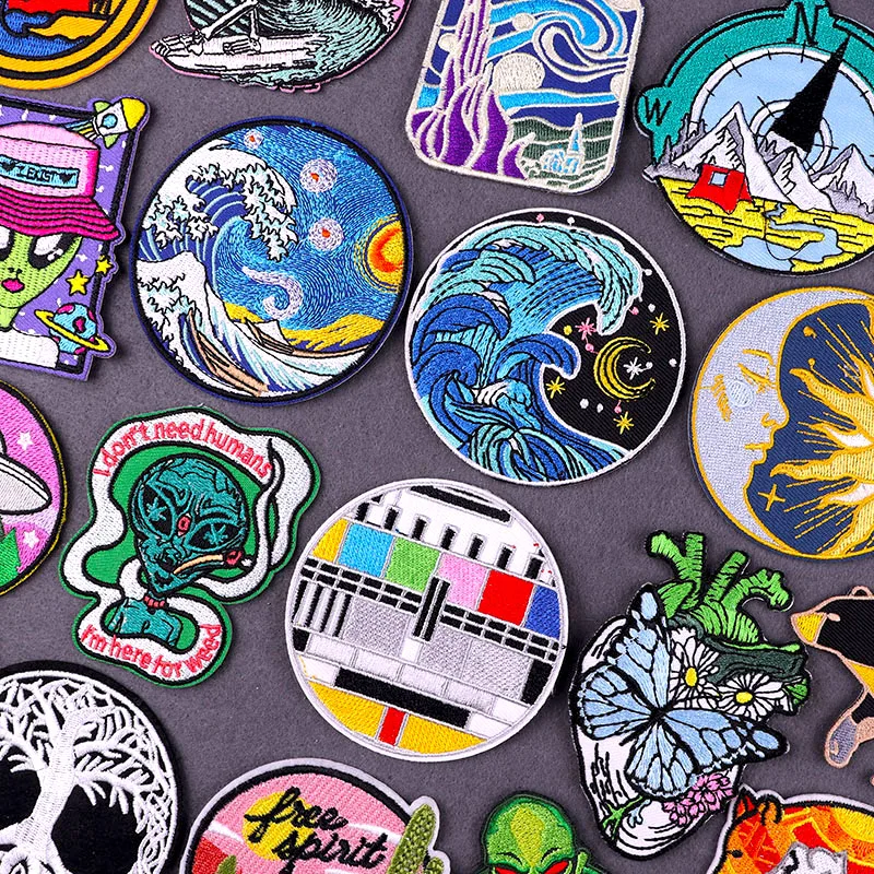 Мультяшные волнистые патчи для одежды с утюгом наклейки вышитые нашивки на