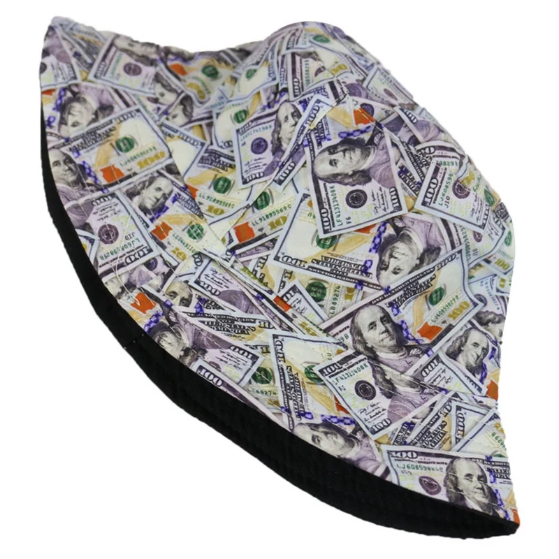 Outdoor Foldable Sun Protection Sunshade Beach Double Sided Summer Reversible Bucket Hat Daily Portable Dollar Print | Спорт и