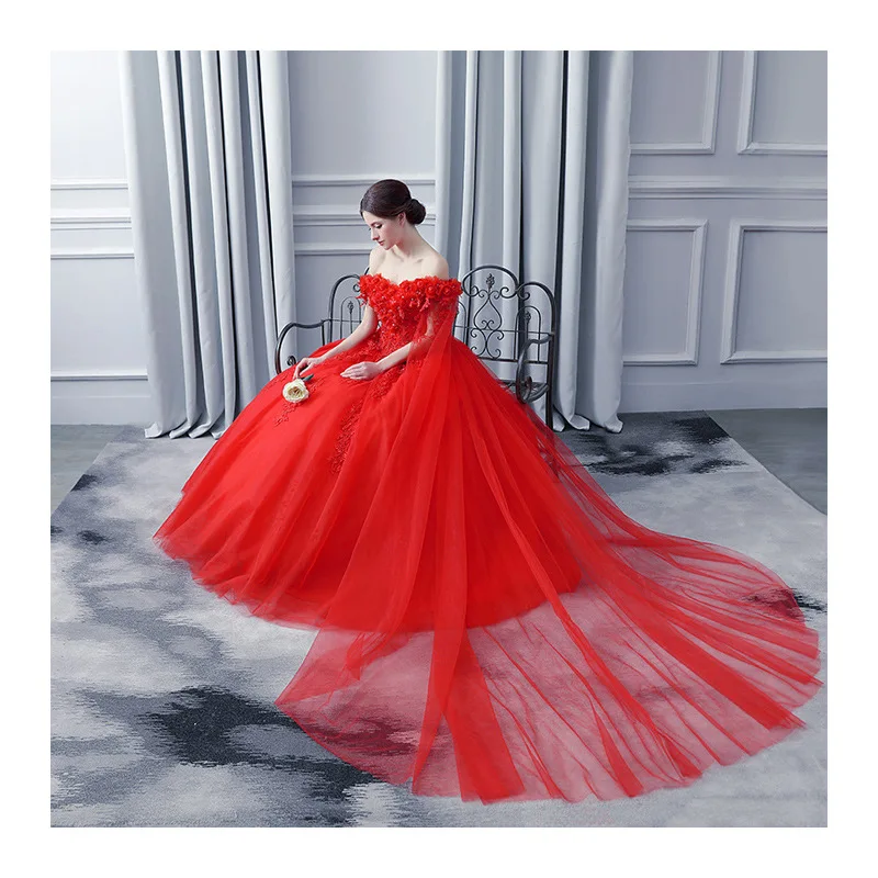 Свадебное платье LAMYA для невесты длинное белое с открытыми плечами и шлейфом есть