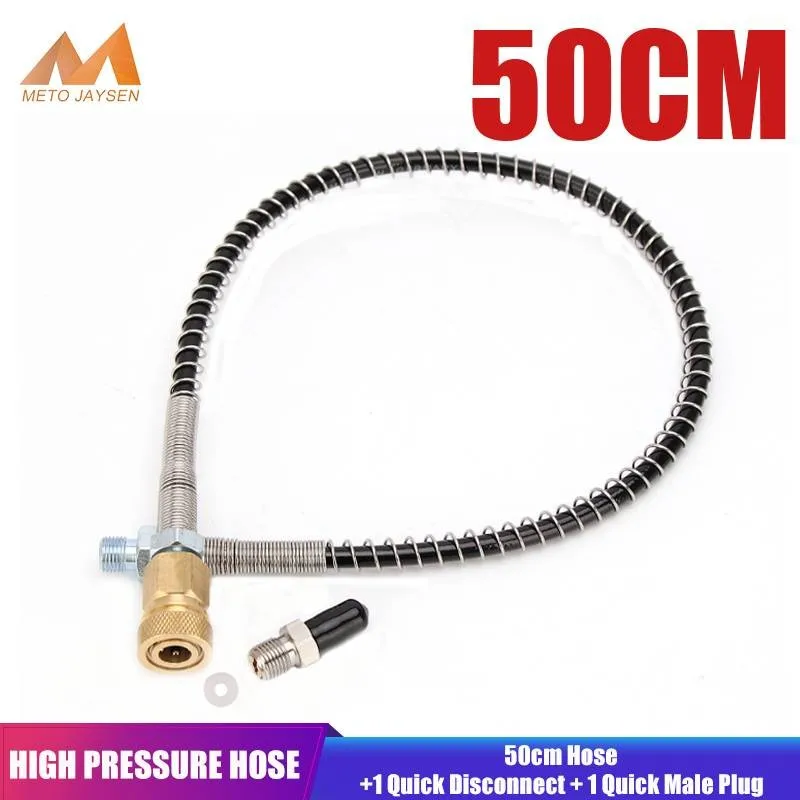 High Pressure Hose M10x1 Thread Nylon Air Refilling 50cm Wrapped with Stainless Steel Spring and Quick Connectors Fittings