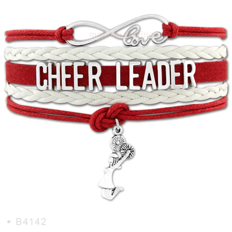 Бесконечность, любовь, сердце, Мегафон, надпись Cheer MOM, болельщик, амулет команды, для девушек, кожаные браслеты для женщин - Окраска металла: B4142