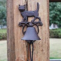 rustic cat cast iron garden decor hand cranking bell european country accents home wall mounted heavy metal welcome door bell