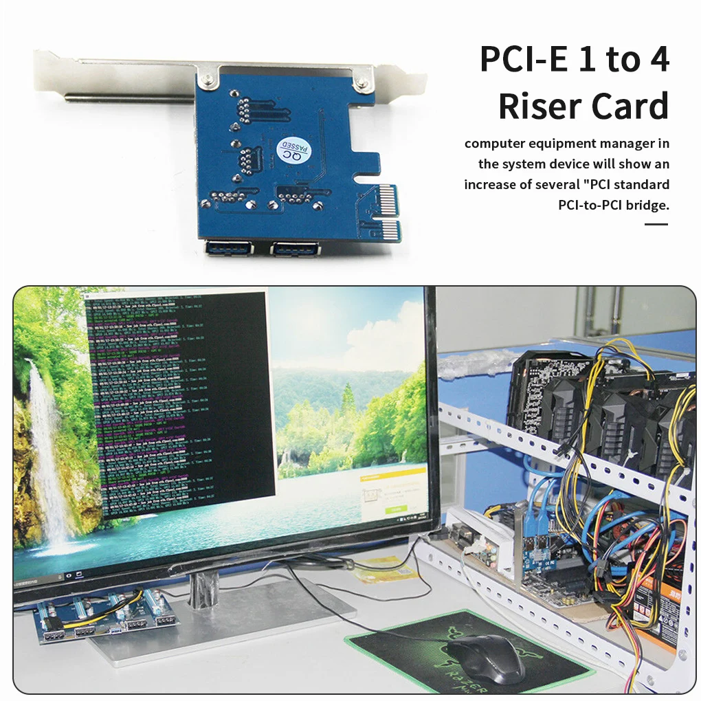 PCI E адаптер 1 поворот 4 Express слот 1x до 16x USB 3 0 карта расширения для майнинга PCIe