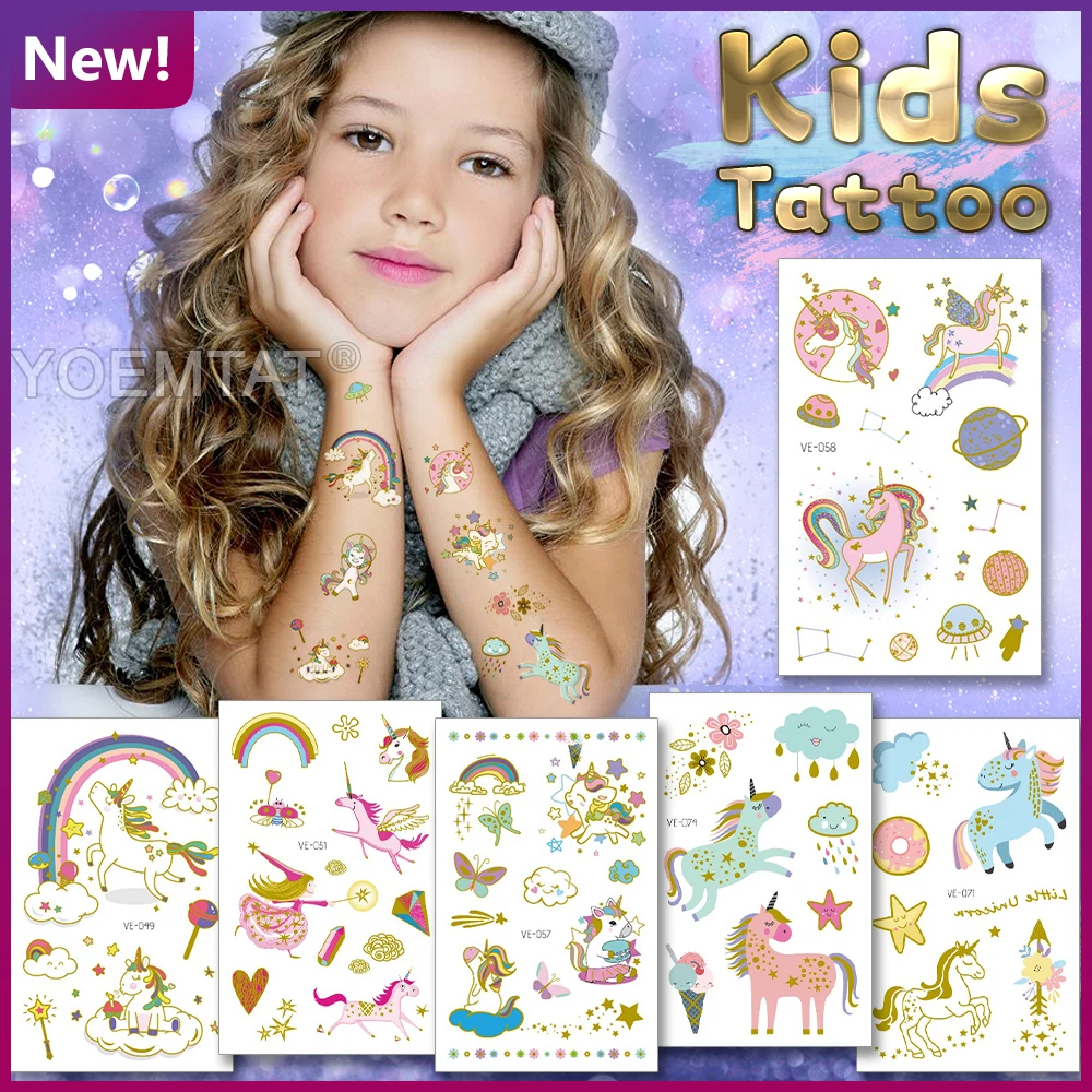 

Glitter Tattoo Kids Space 6 Month Temporary Tatoo 2021 Body Art Cartoon Cute Unicorn Planet Pony Tatu Face Hand Girl Boy Tato