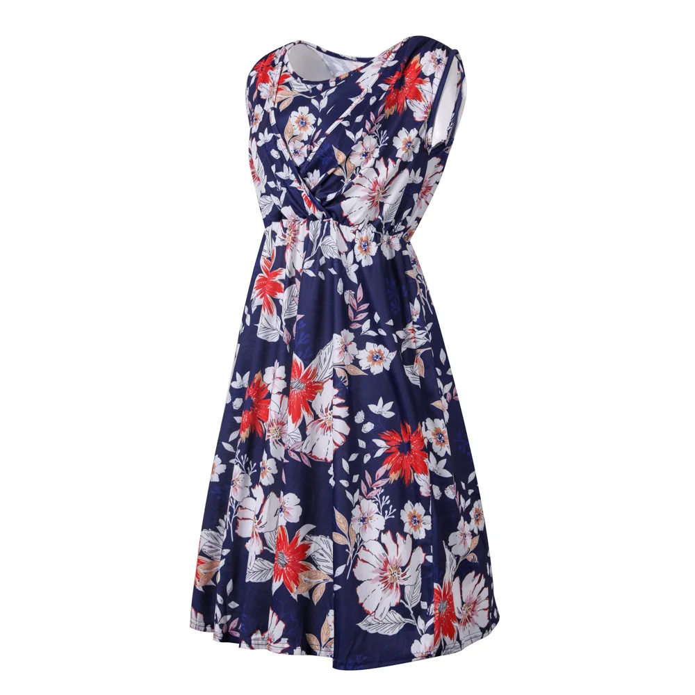 

2020 summer new lactation round neck printed maternity dress