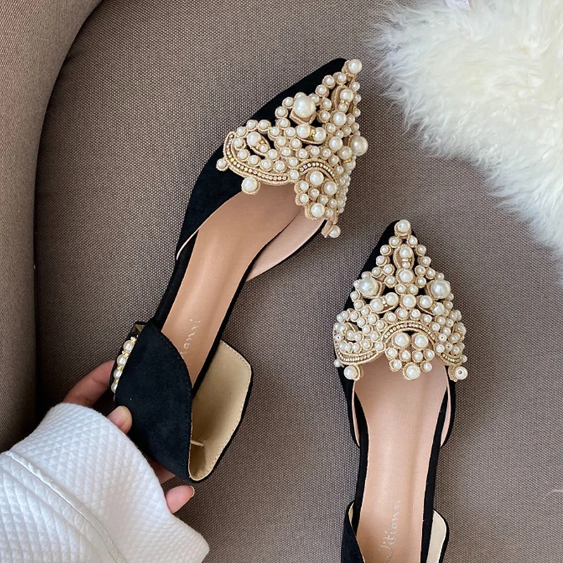 Туфли-лодочки женские на высоком каблуке с острым носком жемчугом белые - купить