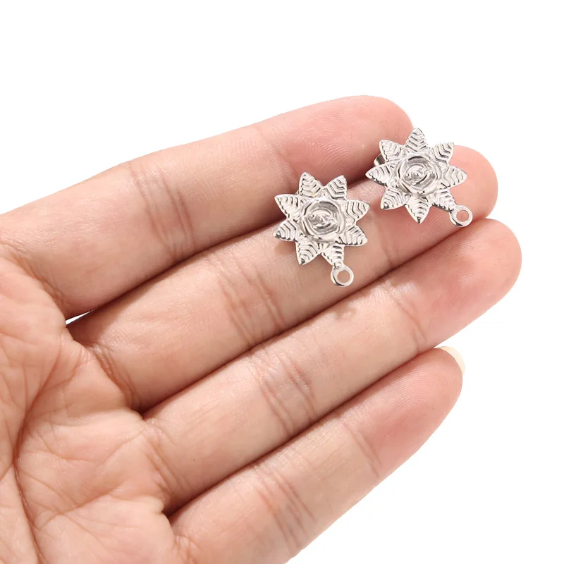 Серьги-гвоздики в форме цветка из нержавеющей стали золотого цвета с отверстием