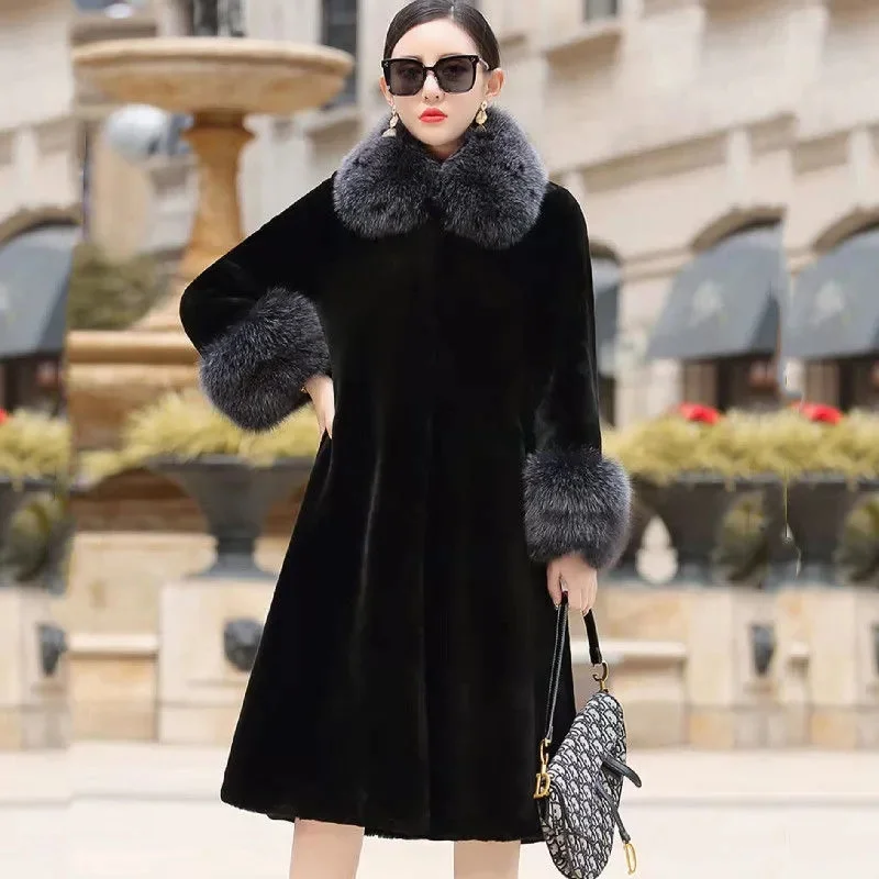 2022 Faux Fur Coat Female Spring And Winter Imitation Mink Fur Coat Fox Fur Large Fur Collar Loose Winter Warm Parkas Jackets