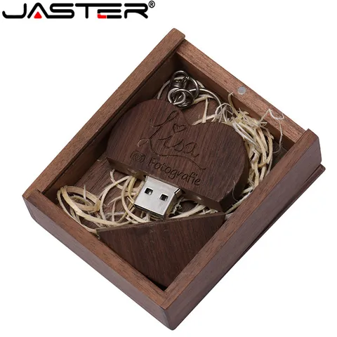 JASTER USB 2.0 деревянный флэш-накопитель с сердечком, 64 ГБ, 32 ГБ, 16 ГБ, 4 ГБ, U-диск, флэш-накопитель, подарки для фотографий, 1 шт., бесплатный индивидуальный логотип