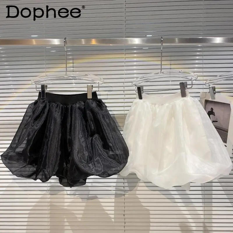 

Женская сетчатая мини-юбка с буфами, черная или белая короткая Свободная юбка с эластичным поясом, лето 2022