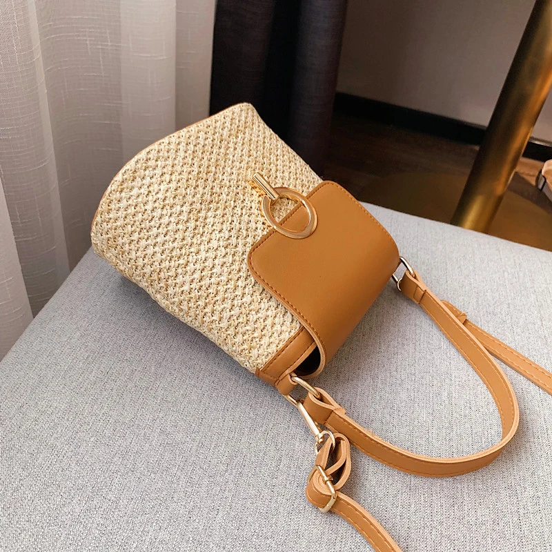 

Straw single shoulder messenger bag bucket bag summer beach female handbag