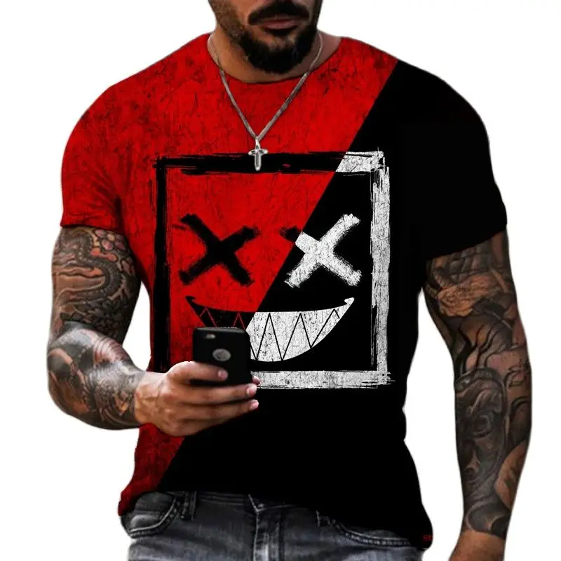 Evil Smiling Face 3D Print Men's T Shirt Summer Polyester O-Neck Short Sleeve Street Trendy Loose Men Clothing Oversized T-Shirt