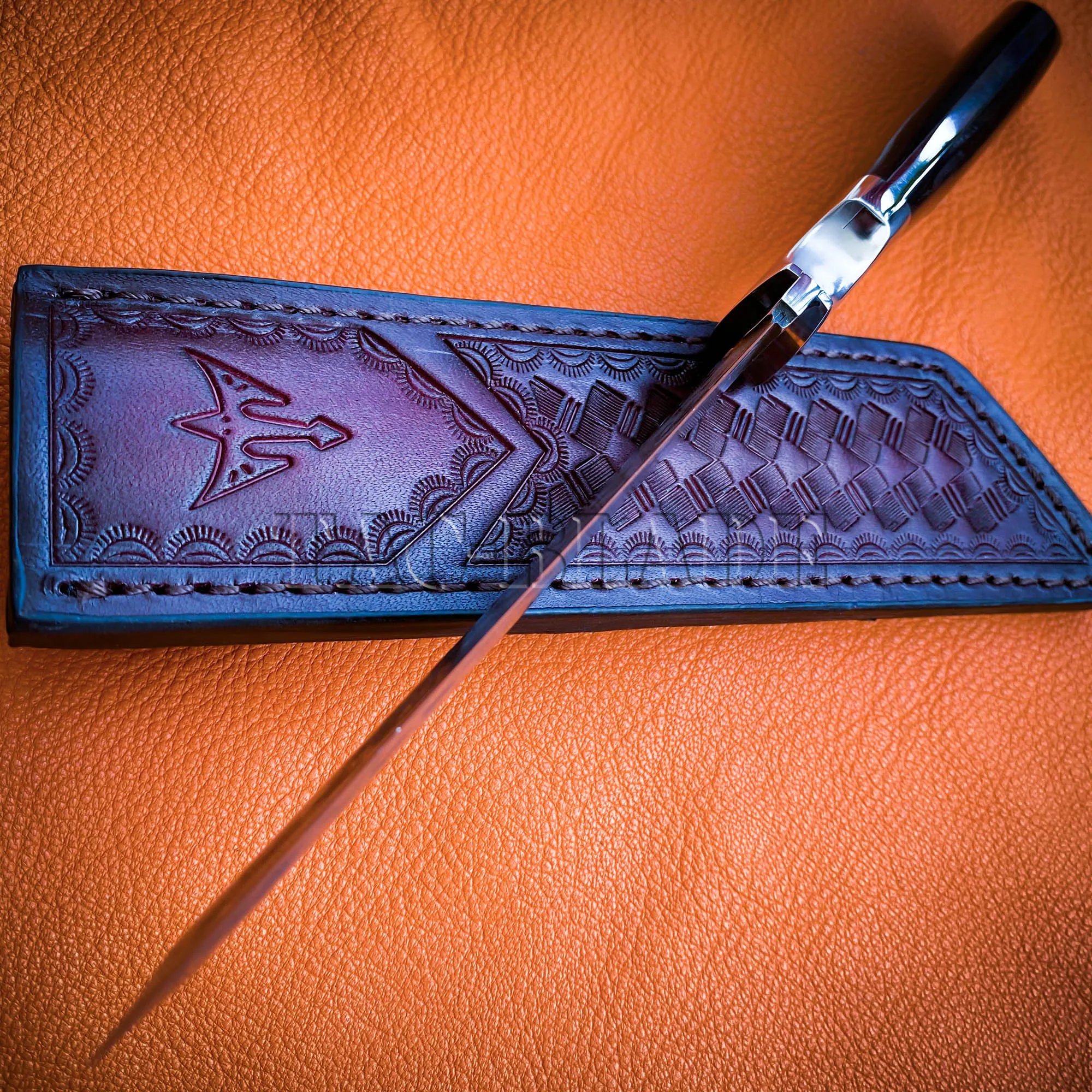 

Damascus Fixed Blade Knife with Ebony Handle and Cowhide Sheath Outdoor Camping,Hunting,Fishing,Hiking Tactical Survival Knife