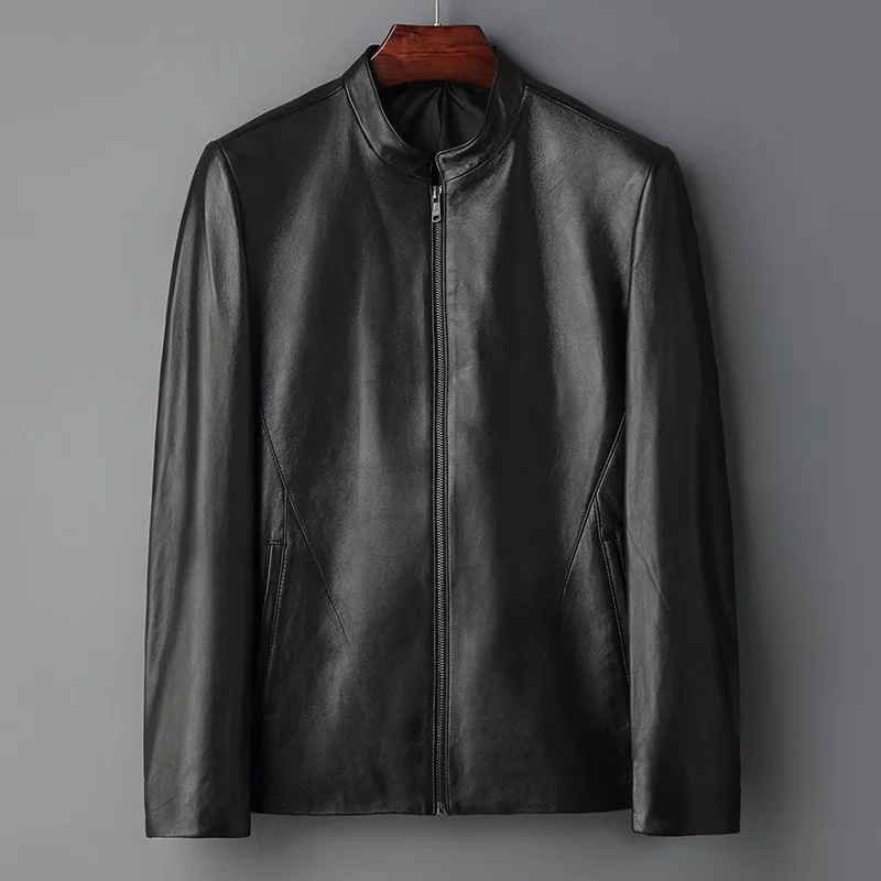 

Men's leather jacket, of high quality, plus size 5xl, spring, autumn, thin, with a turtleneck, genuine leather jacket for