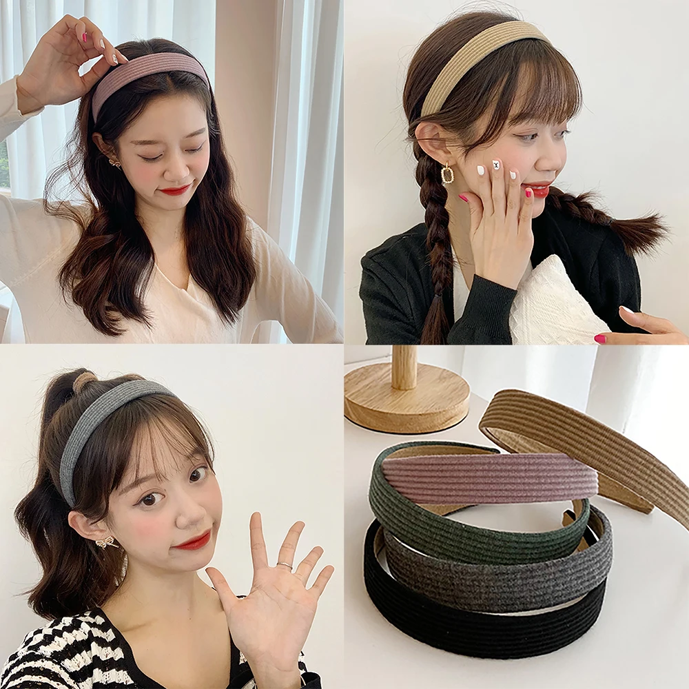

Effen Fluwelen Bezel Vrouwen Hoofdband Meisjes Vintage Knit Haarbanden Zachte Haarband Hoofddeksels Haar Rubbers Elastische