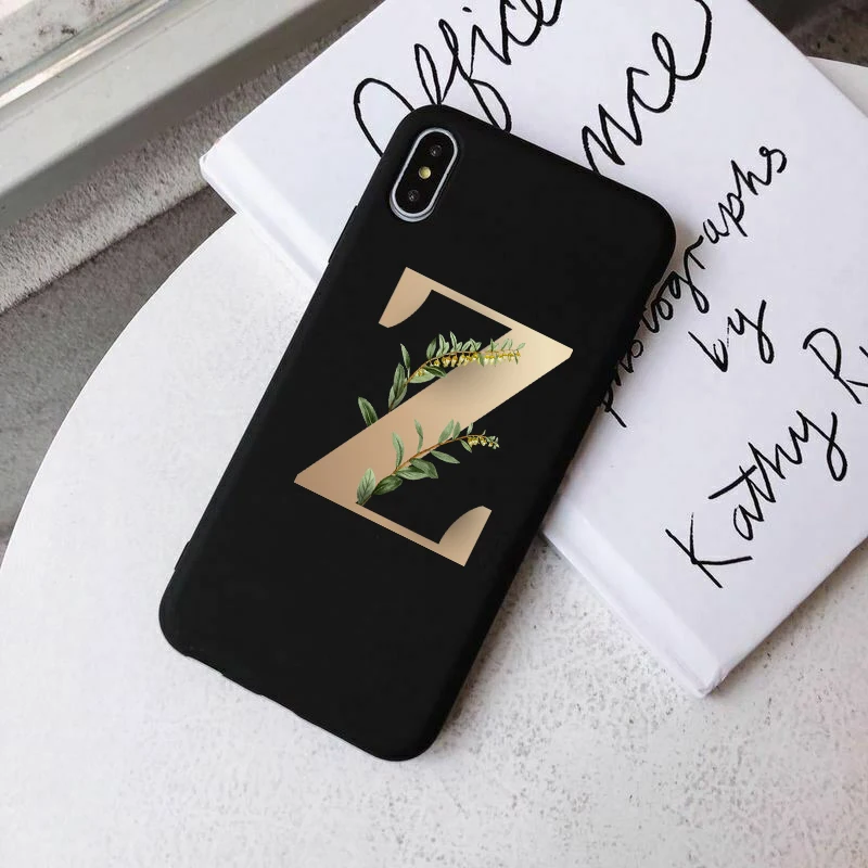 

Fashion Leaf Initials Q-Z Letters Case for iPhone 12 Mini 12 11 Pro X XS Max XR 8 7 6 6s Plus Soft Phone Cover