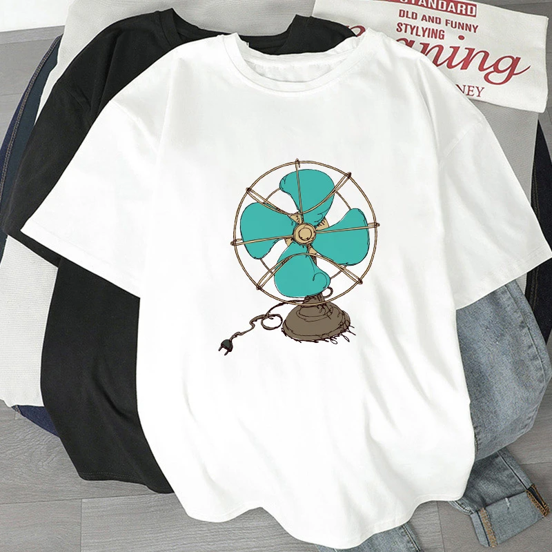 

Newest 2021 Cute fan cartoon woman T-shirt Summer electric fan Kawaii shirts Feamle 90s Graphic Tees Vouge Harajuku Shirts