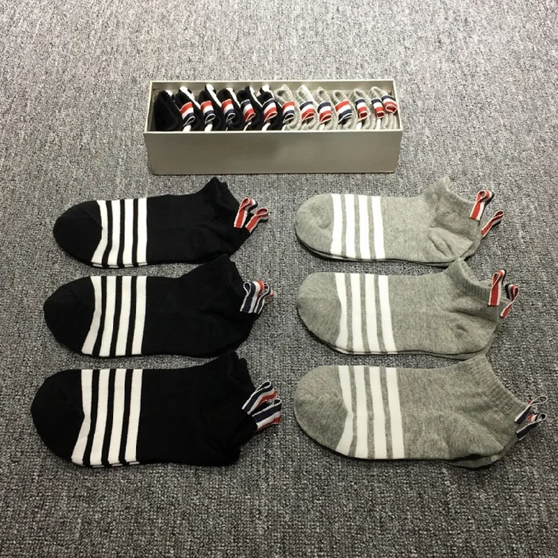 

TB THOM Brand Socks Women Cotton Striped No Show Sport Crew Socks Korean 6 Pairs With Box High Quality