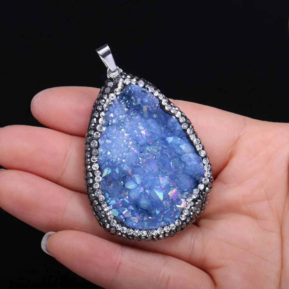 Подвески из натурального агата Druzy камень Кулон талисман с кристаллами кварца