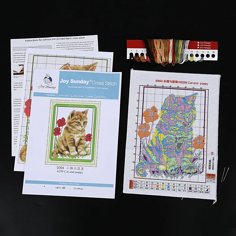 Наборы для вышивки крестиком Набор с рисунком кошки и Мака 14CT 21 × 29 см|Канва Aida| |