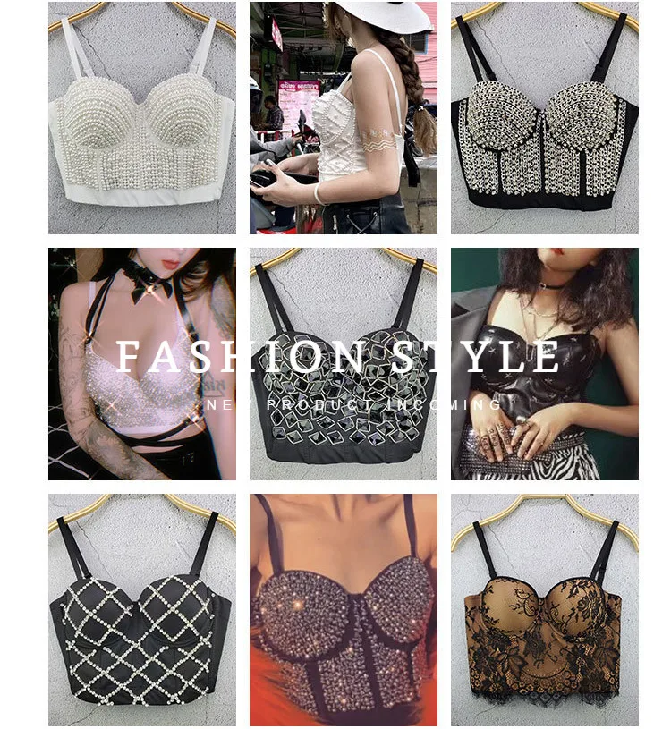 

Sale Women Sexy Designer Beading White Black Cotton Camisole Tops Summer 2021 High Street Short Camis Crop Tops