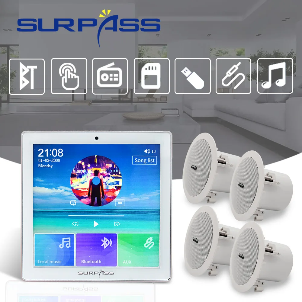 Сенсорный экран настенный усилитель Bluetooth FM 4*20 Вт HiFi стерео звук сабвуфер аудио PA