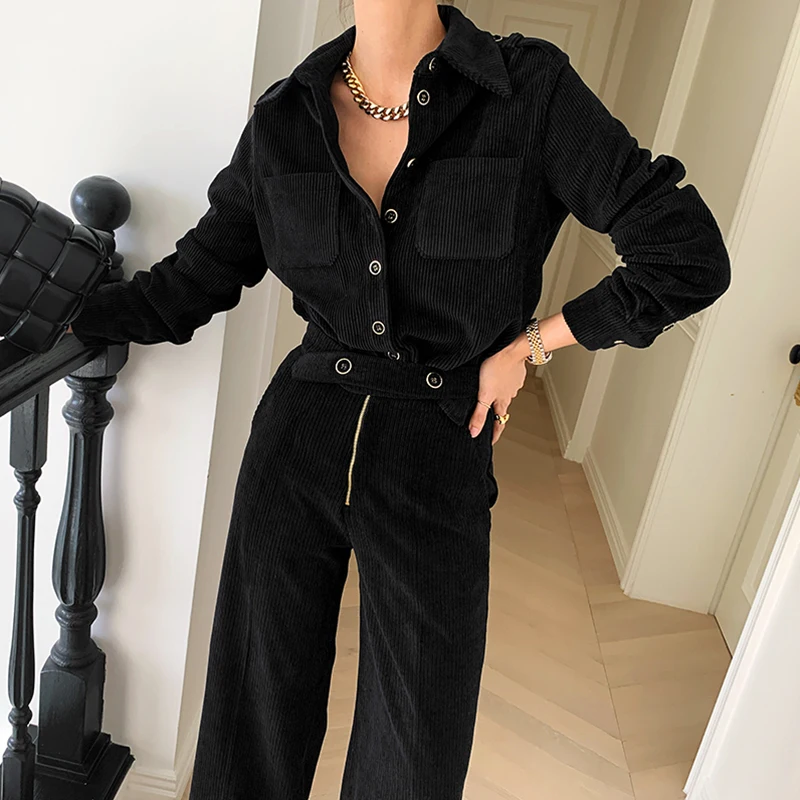 

TVVOVVIN Women Set Women Shirt Pants Sets Long Sleeve Vintage Casual Blouse Shirt High Waist Long Pants Vintage 2 Piece Set SDJO