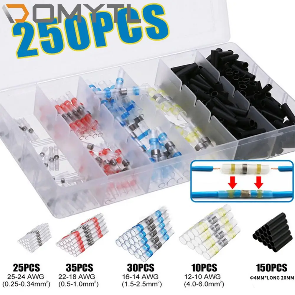 

250pcs Welding Ring Heat Shrinkable Terminal, Waterproof Welding Wire Connector and Heat Butt Crimping Terminal