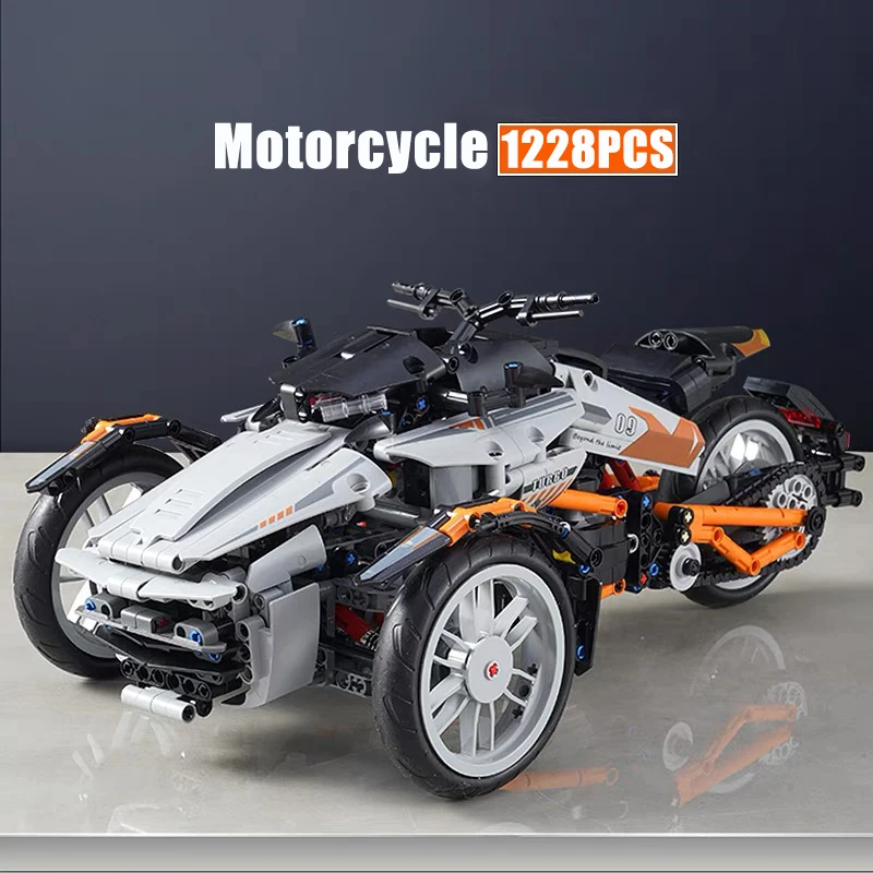 

Модель гоночного автомобиля MOC, трехколесный мотоцикл, Суперскоростной спортивный гоночный мотоцикл, конструктор, технические кубики, набо...