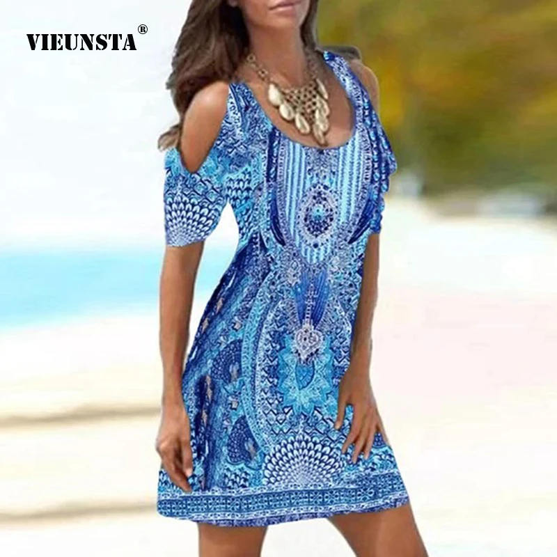 

Vestido Ladies Elegant Round Neck Hollow Raglan Sleeve Dresses Fashion Print Slim Dress Retro Casual Beach Party Dresses Summer