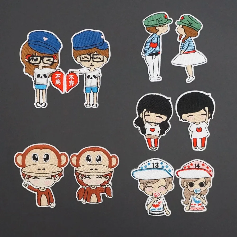 Cartoon Couple Lover Embroidery Iron-on Patch for Clothes Mobile Phones Decoration Badge Appliques