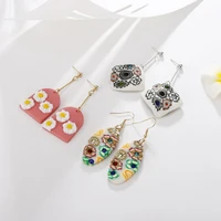 multi color crystal centered embellished geometric oval rhombus flower polymer earrings for women polymer clay jewelry wholesale