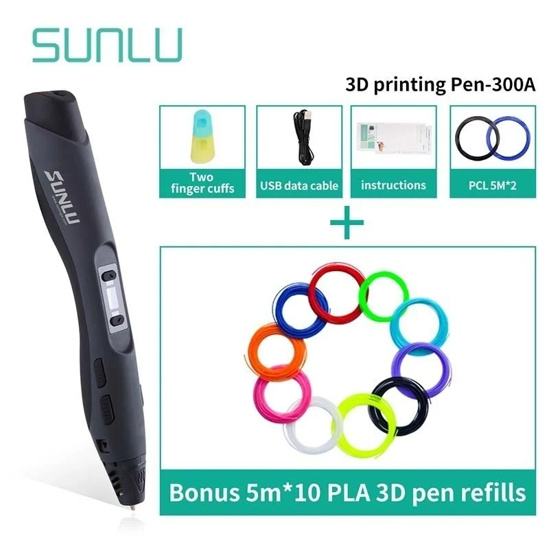 Ручка для 3d печати SUNLU SL 300A с профессиональным 50 м пла наполнителем нетоксичный
