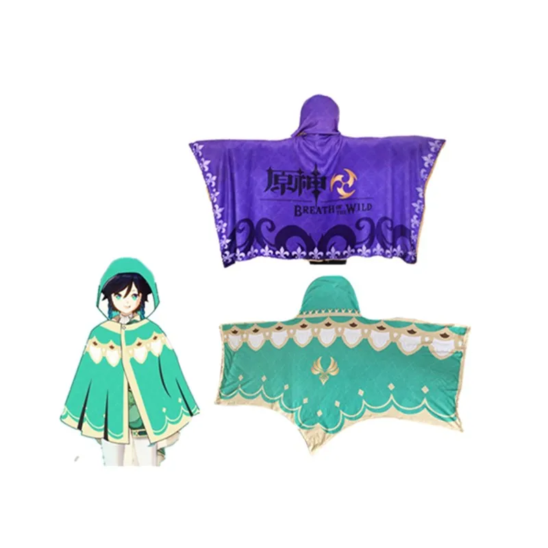 

Game Genshin Impact Keqing Venti Cosplay Cloak Cape Anime Cartoon Printed Flannel Hooded Blanket Costume